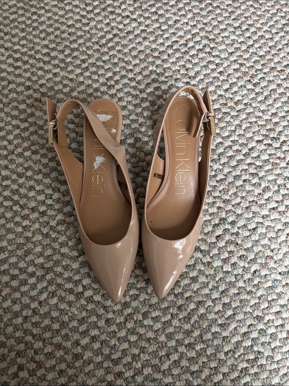 Calvin Klein Nude Patent Pointed Slingback Heels